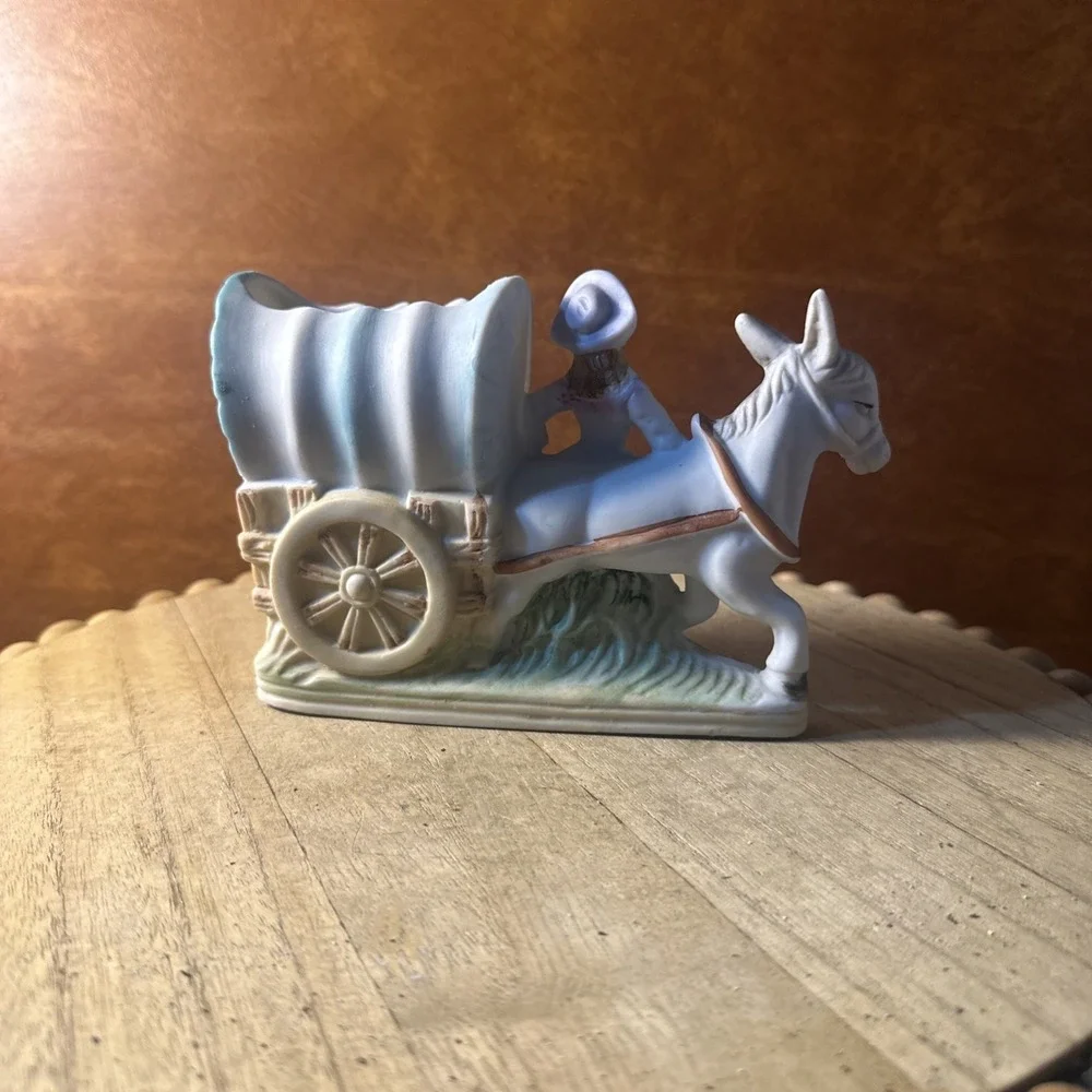 vintage donkey covered wagon planter Japan